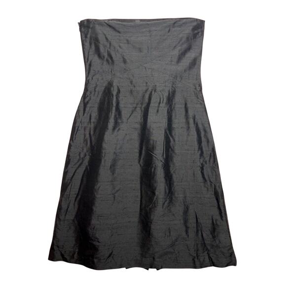 Ann Taylor Shantung Silk Bow Dress Sz 10 Black Strapless Zip Bow Party Cocktail - Picture 2 of 9